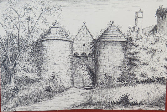 ANCIENT INKA DRAWING OF EXTRAORDINARY FINENESS LANDSCAPE CASTLE BM53.5E