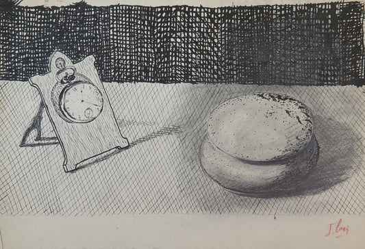 ANTIQUE CHINA DRAWING ON INTERIOR PAPER WITH OBJECTS ON THE TABLE FRANCE 900 BM53.5b