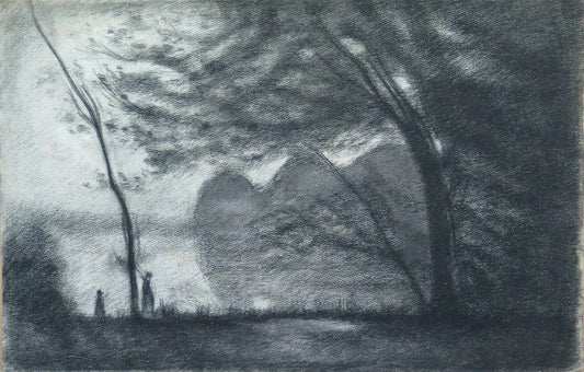 GRANDE DISEGNO ANTICO CARBONCINO VEDUTA LAGO Pierre Duteurtre detto DUT BM53.1 - Belbello Antiques