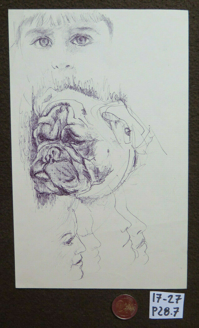 OLD STUDY DRAWING FOR MALE FIGURES PEN ON ORIGINAL PAPER P28.7