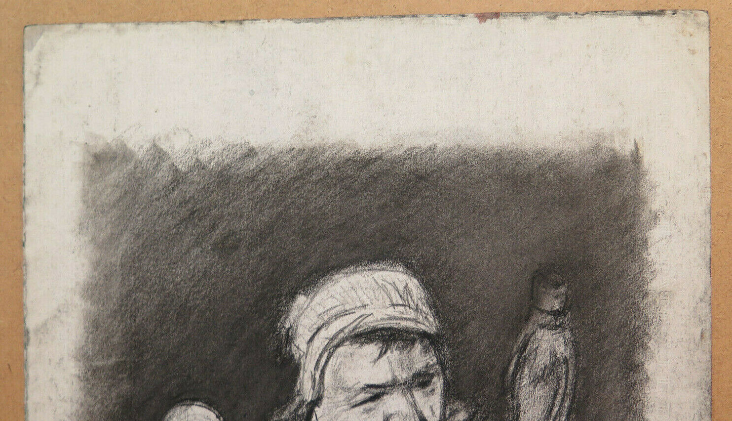 ANTIQUE DRAWING PORTRAIT OF AN ELDERLY LADY LANDSCAPE Pierre Duteurtre DUT BM53.1 