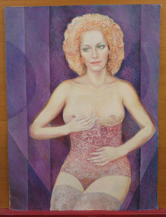 QUADRO AD ACQUERELLO CONGELATO RITRATTO NUDO FEMMINILE RITRATTO VINTAGE PS