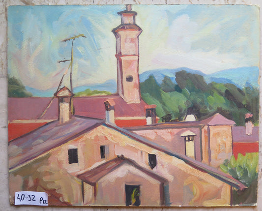 QUADRO PAESAGGIO DIPINTO AD OLIO SU TAVOLA AUTORE GAETANO PANCALDI MODENA  p12