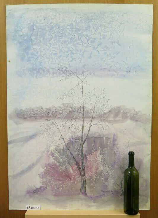 GRANDE DIPINTO 70X100 PAESAGGIO INVERNALE DIPINTO CON LA TECNICA DEL GELO P35