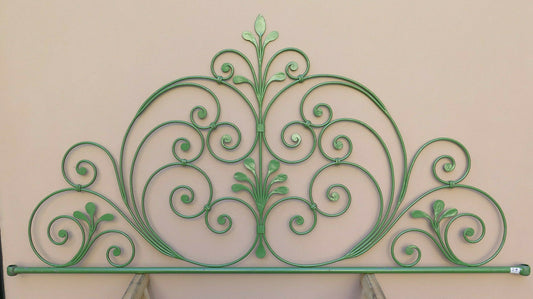 TESTIERA TESTATA DA LETTO MATRIMONIALE IN FERRO BATTUTO A CODA PAVONE VINTAGE 29 - Belbello Antiques