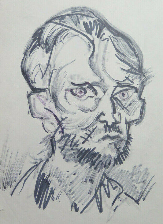 OLD DRAWING ON STUDIO PAPER VINTAGE MALE PORTRAIT SKETCH DRAWING P28.8