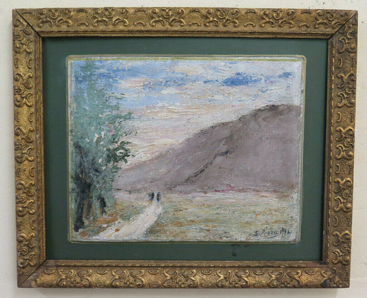 QUADRO ANTICO IMPRESSIONISTA FIRMATO RIEZA 1912 CON CORNICE COEVA PAESAGGIO BM44