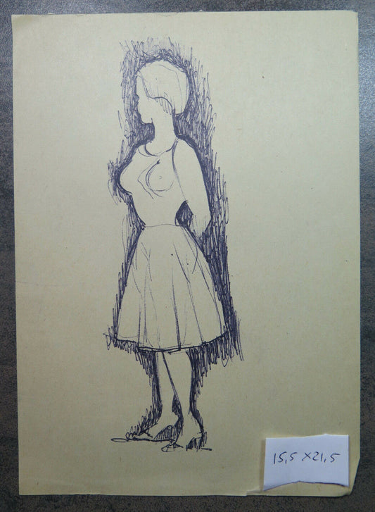 ANTIQUE DRAWING SKETCH PEN ON PAPER FEMALE PORTRAIT 1940s P28