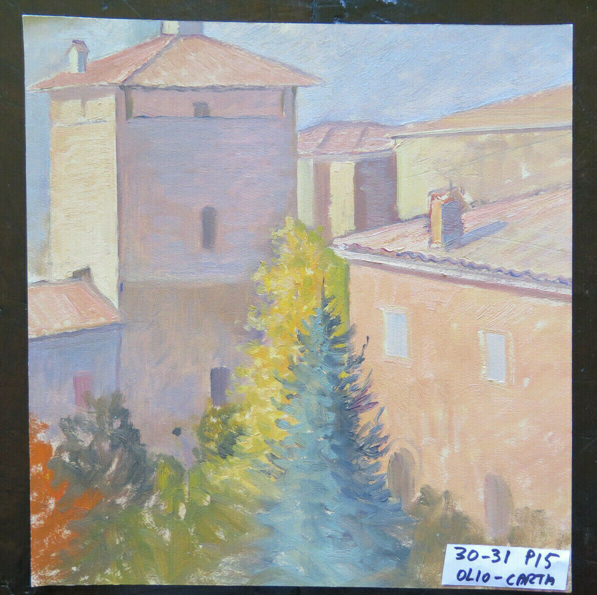 OLD PAINTING OIL ON PAPER PAINTING SKETCH MAESTRO G. PANCALDI VIEW P15 P14