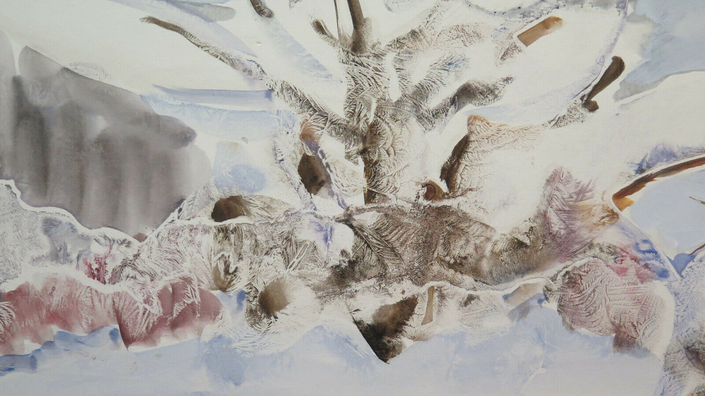 VINTAGE PAINTING WINTER LANDSCAPE WATERCOLOR PAINTING FROST TECHNIQUE PS