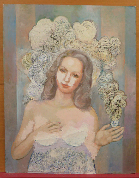 QUADRO VINTAGE ACQUERELLO GELATO RITRATTO FEMMINILE NUDO CON TENICA DEL GELO PS