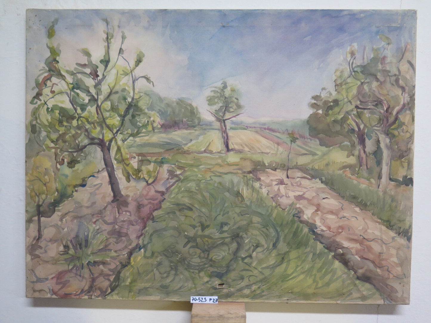 QUADRO ANTICO DIPINTO AD ACQUERELLO PAESAGGIO DI CAMPAGNA CON GARANZIA P27