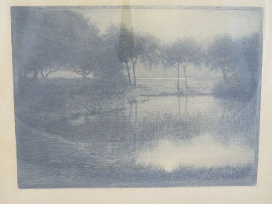 STAMPA ANTICA SCANDINAVIA PAESAGGIO DI CAMPAGNA VINTAGE PRINT DENMARK  R103 - Belbello Antiques