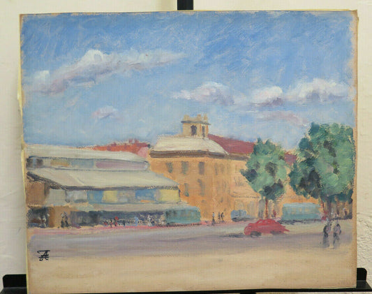 ARMANDO FRANZERO VECCHIO QUADRO AD OLIO VEDUTA PORTA PALAZZO TORINO BM51