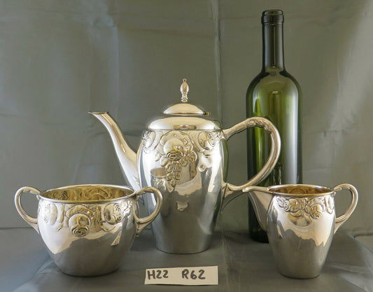 SERVIZIO DA CAFFE' TEA ANTICO ART NOUVEAU STILE LIBERY DANIMARCA ARGENTATO R62 - Belbello Antiques