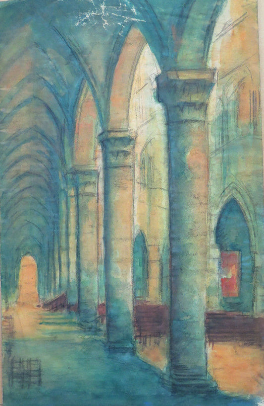 ANTICO DIPINTO INTERNO CHIESA Pierre Eugène Duteurtre DUT PITTORE FRANCIA BM53.1