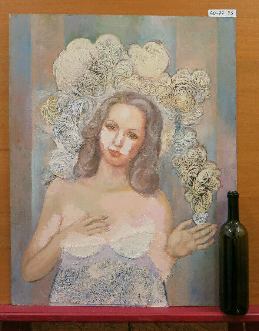 QUADRO VINTAGE ACQUERELLO GELATO RITRATTO FEMMINILE NUDO CON TENICA DEL GELO PS