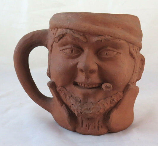 VECCHIA TAZZA IN TERRACOTTA VINTAGE RITRATTO UOMO CON SIGARO TERRA COTTA BM17 - Belbello Antiques