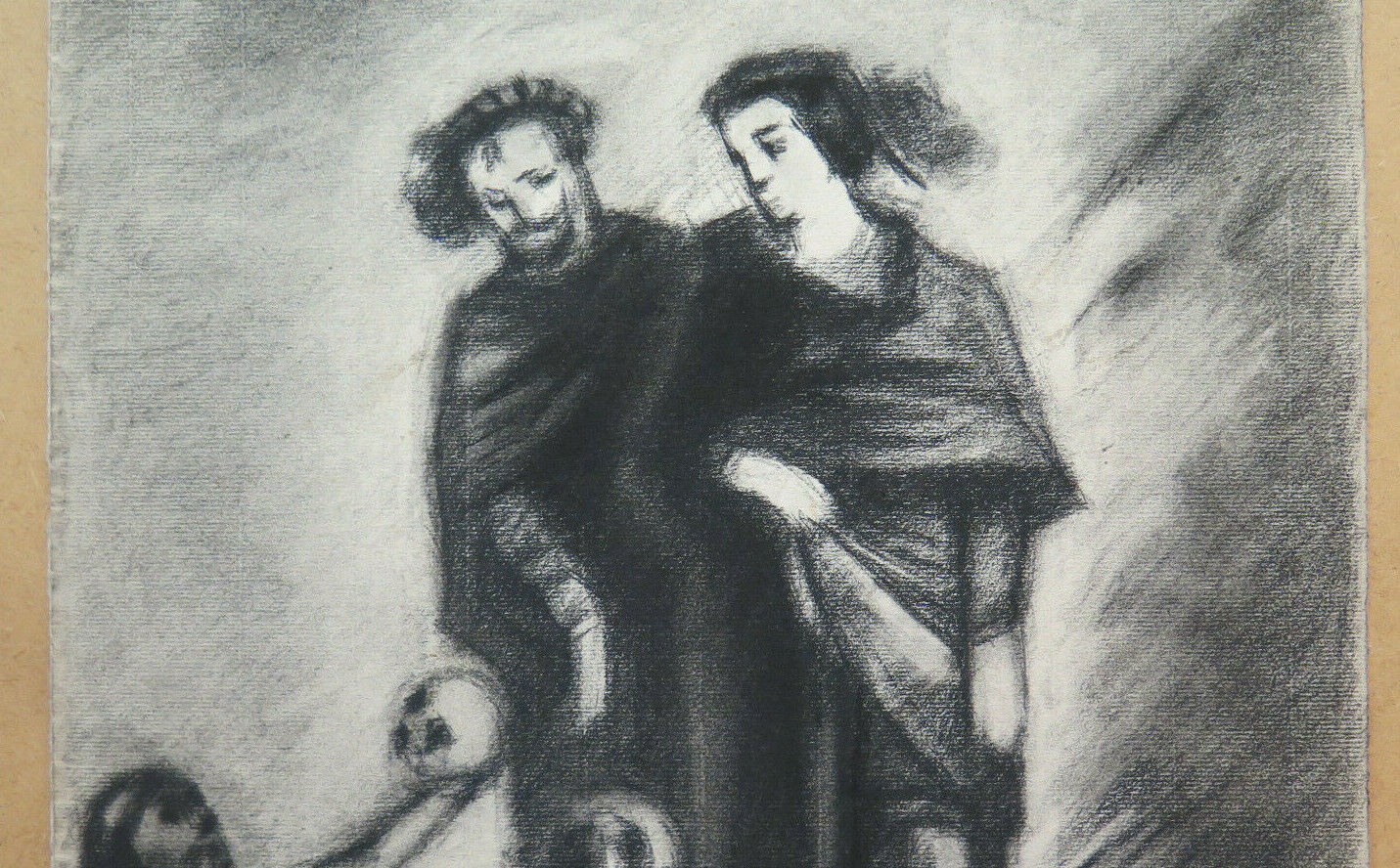 ANTIQUE CHARCOAL PAINTING ON PAPER HAMLET ART Pierre Duteurtre known as DUT BM53.1