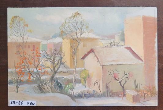 ANTIQUE OIL PAINTING ON PANEL LANDSCAPE VIEW OF PIUMAZZO, PROVINCE OF MODENA P30