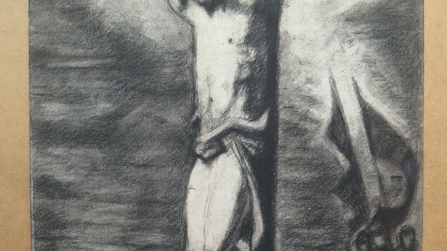 CRUCIFIXION OF JESUS ​​CHRIST ANTIQUE PAINTING ARTIST Pierre Duteurtre DUT BM53.1 c 