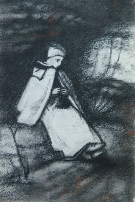 LARGE RELIGIOUS FIGURE CHARCOAL DRAWING Pierre Duteurtre known as DUT BM53.1