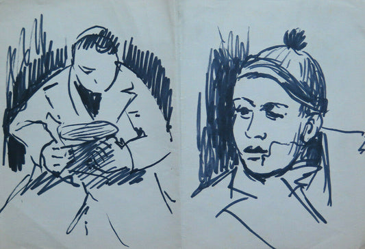 OLD STUDY DRAWING SKETCH FOR MALE PORTRAIT HUMAN FACES VINTAGE P28.6