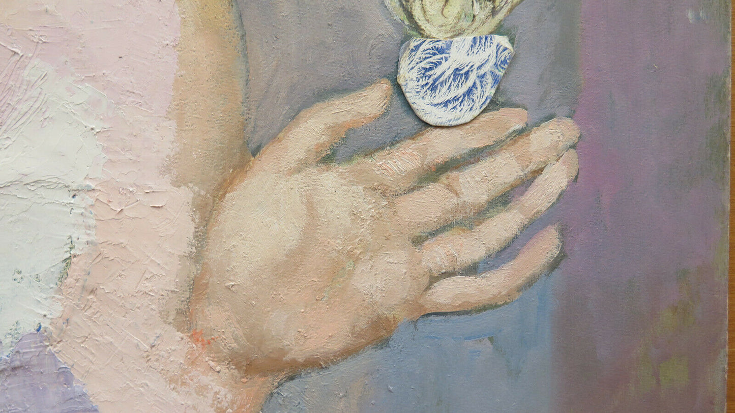 QUADRO VINTAGE ACQUERELLO GELATO RITRATTO FEMMINILE NUDO CON TENICA DEL GELO PS