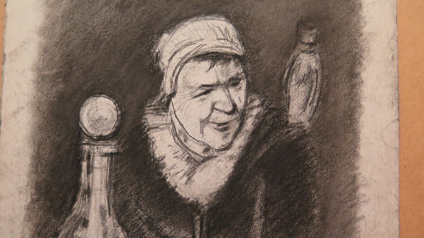 ANTIQUE DRAWING PORTRAIT OF AN ELDERLY LADY LANDSCAPE Pierre Duteurtre DUT BM53.1 