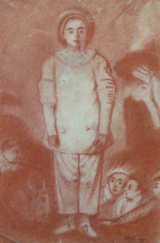 LARGE ANTIQUE DRAWING INSPIRED BY WATTEAU PIERROT Pierre Duteurtre known as DUT BM53.1 