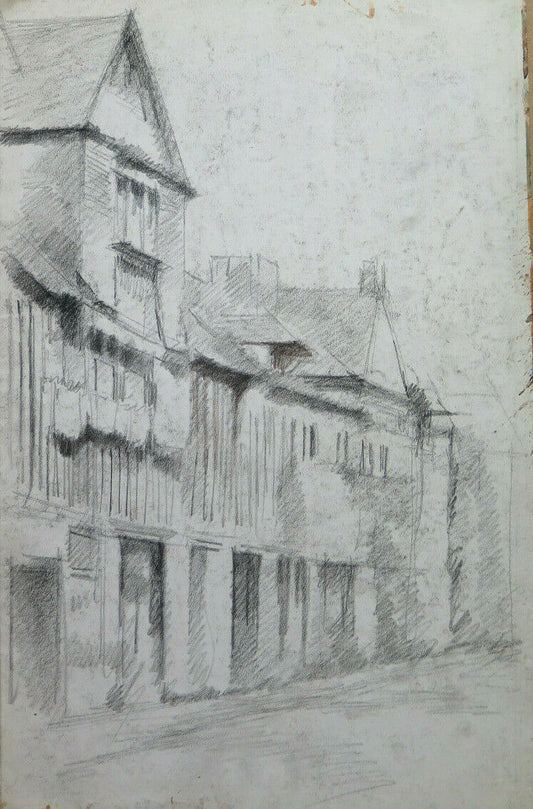 ANTIQUE DRAWING LARGE SIZE VIEW OF FRANCE Pierre Eugène Duteurtre DUT BM53.1 