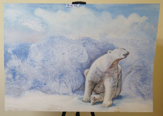 MODERN MIXED MEDIA OIL WATERCOLOR PAINTING WITH POLAR BEAR 1990s P33.1