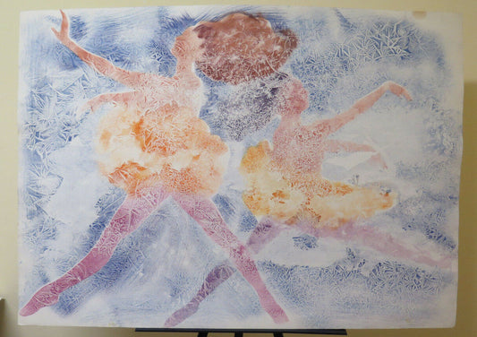 DIPINTO MODERNO POP ART ANNI OTTANTA COPPIA DI BALLERINE DANZA CLASSICA P33.1