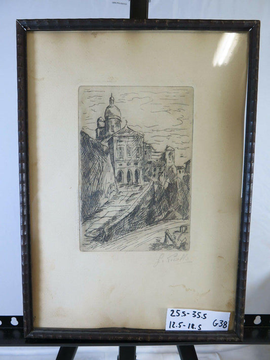 PAESAGGIO LIGURE DI GIACOMO PICOLLO INCISIONE SU CARTA FIRMATA LIGURIA G38 - Belbello Antiques
