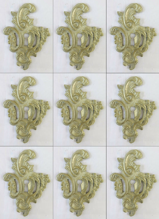 9 BOCCHETTE PER MOBILI ANTICHI IN BRONZO DORATO COPRI SERRATURA BAROCCO ORO CH28