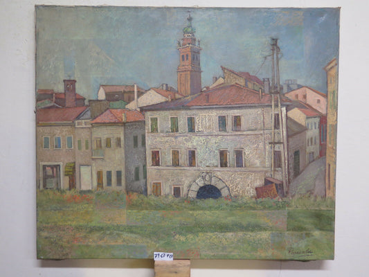 ANTICO DIPINTO SU TELA PAESAGGIO DI CAMPAGNA FIRMATO ANTIQUE PAINTING SIGNED P27