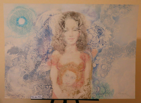 93x66 cm ABSTRACT FEMALE NUDE MODERN PAINTING SIGNED TECNICA DEL GELO P33.3