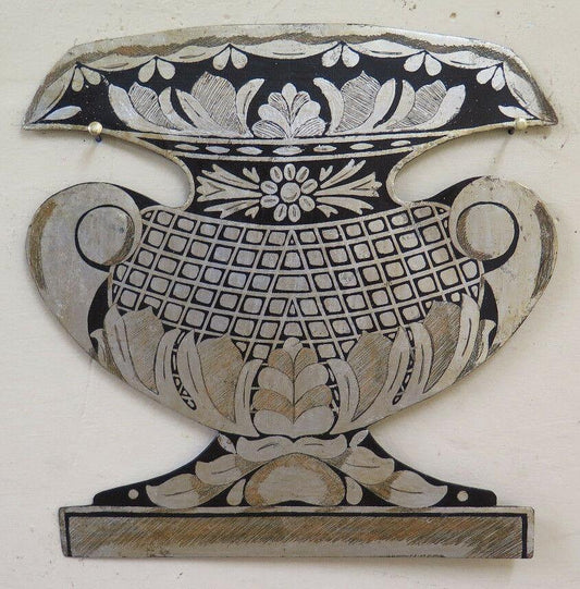 ANTICO FREGIO DECORAZIONE PARIETALE DIPINTO INCISO A MANO FORMA DI VASO CH13 63 - Belbello Antiques