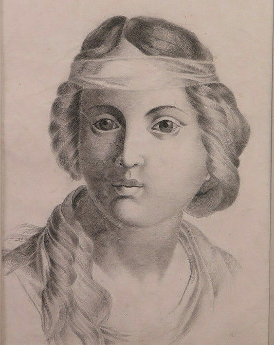 ANTIQUE NEOCLASSIC FEMALE PORTRAIT DATED 1833 PENCIL ON PAPER BM53.3 