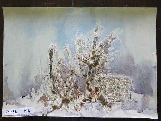 VINTAGE PAINTING DREAMY WINTER LANDSCAPE PAINTING SIGNED PAPER 50x36 cm P14