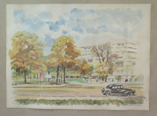 VINTAGE WATERCOLOR PAINTING LANDSCAPE SIGNED AND DATED 1961 WITH FRAME BM38 