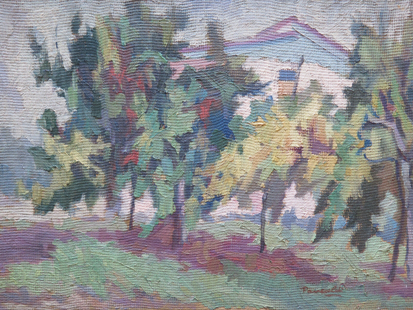 ANTICO DIPINTO AD OLIO SU TAVOLA QUADRO PAESAGGIO DI CAMPAGNA IN ESTATE p16