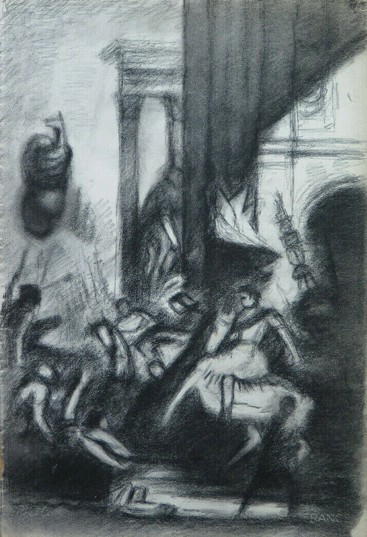 LARGE ANTIQUE DRAWING NEOCLASSIC STYLE PAINTING Pierre Duteurtre known as DUT BM53.1