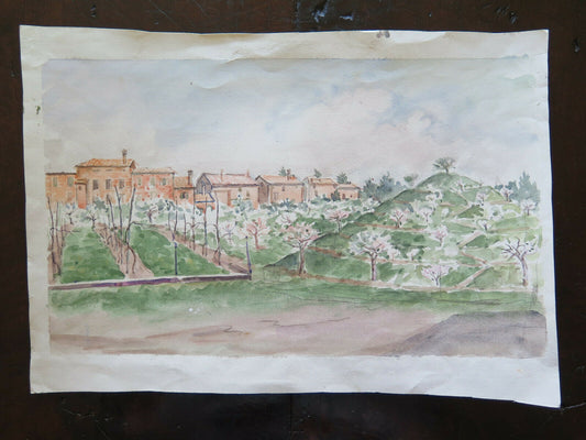 VIEW OF THE OLD TOWN WATERCOLOR PAINTING BY THE PAINTER G. PANCALDI P14