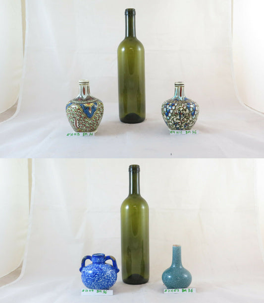 4 HAND-PAINTED CERAMIC JARS BOTTLE AMPOULES IZNIK AND ITALIA BM36 