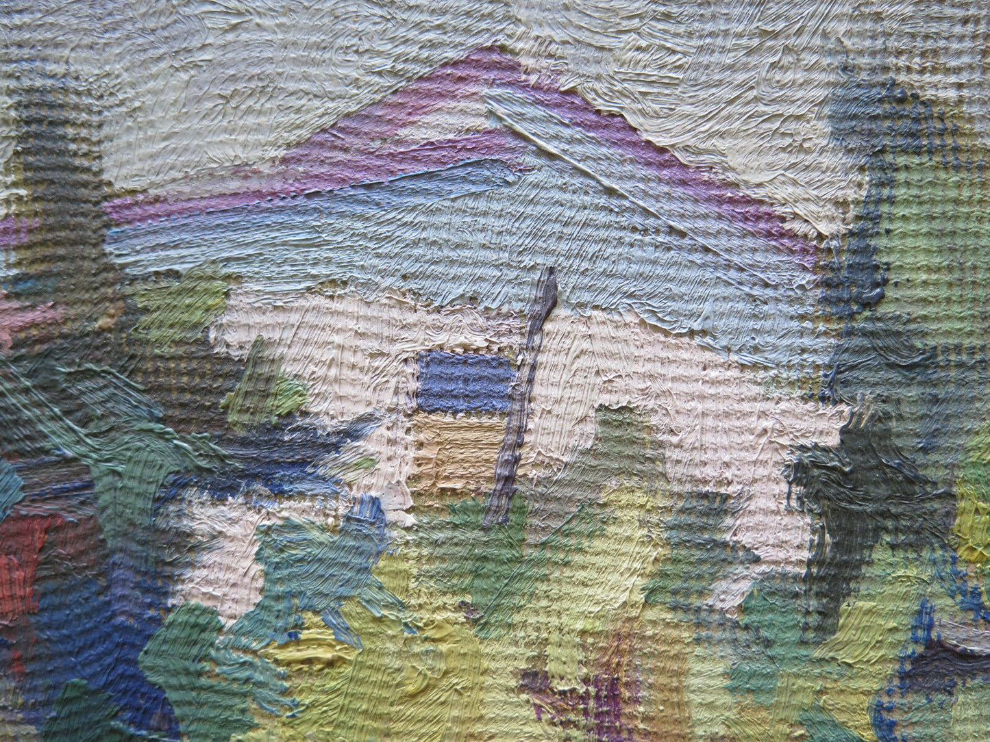 ANTICO DIPINTO AD OLIO SU TAVOLA QUADRO PAESAGGIO DI CAMPAGNA IN ESTATE p16