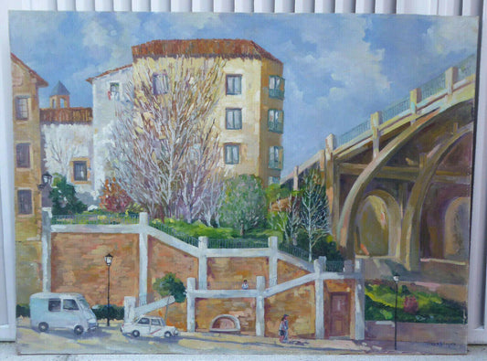 Viaducto de Segovia Viaducto calle Bailén MADRID DIPINTO DI VICENTE SEGURA MD11 - Belbello Antiques