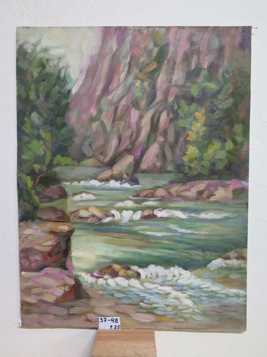 PAESAGGIO DI MONTAGNA IN ESTATE QUADRO VINTAGE AD OLIO DELMAESTRO PANCALDI P25