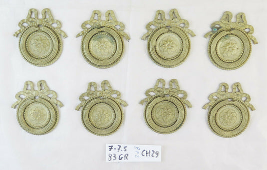 8 MANIGLIE IN BRONZO DORATO ARTIGIANALI PER MOBILI ANTICHI FREGIO DECORO CH29