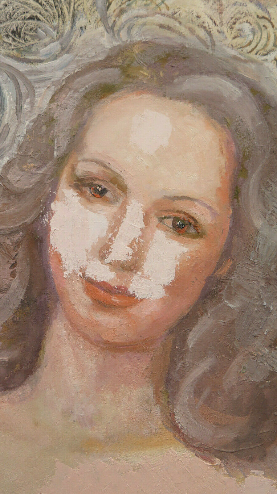 QUADRO VINTAGE ACQUERELLO GELATO RITRATTO FEMMINILE NUDO CON TENICA DEL GELO PS